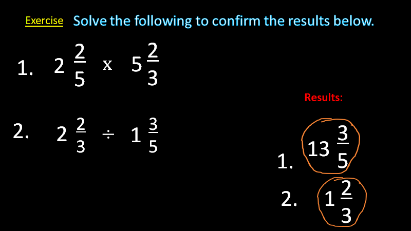 Exercise on Mixed Fractions Exercise on Mixed Fractions