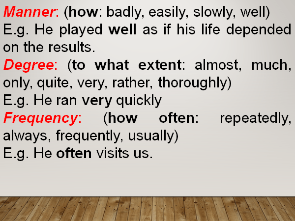 Classification of Adverbs