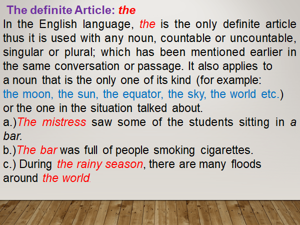 The definite article; The definite article