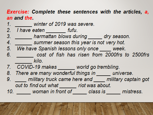 Exercise on definite and indefinite articles Definite and indefinite articles exercise