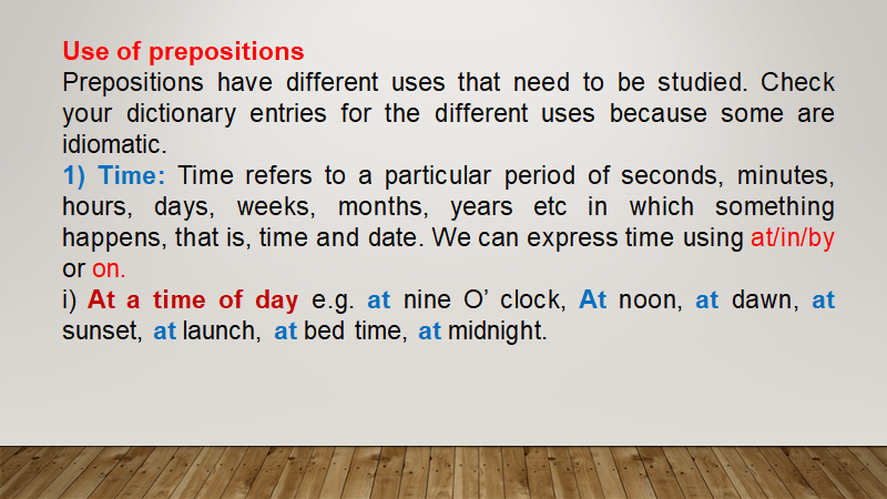 Uses of prepositions
