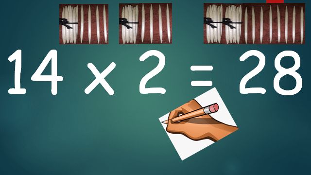 Multiplying 14  by 2