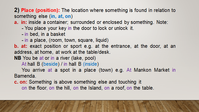 Uses of prepositions