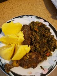 Corn fufu and fried vegetable