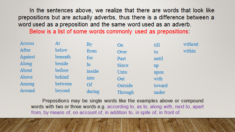 The Prepositions - Examples
