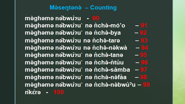 Nkwen Language Numbers 91 to 100