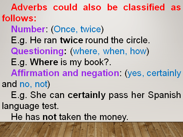Classification of Adverbs