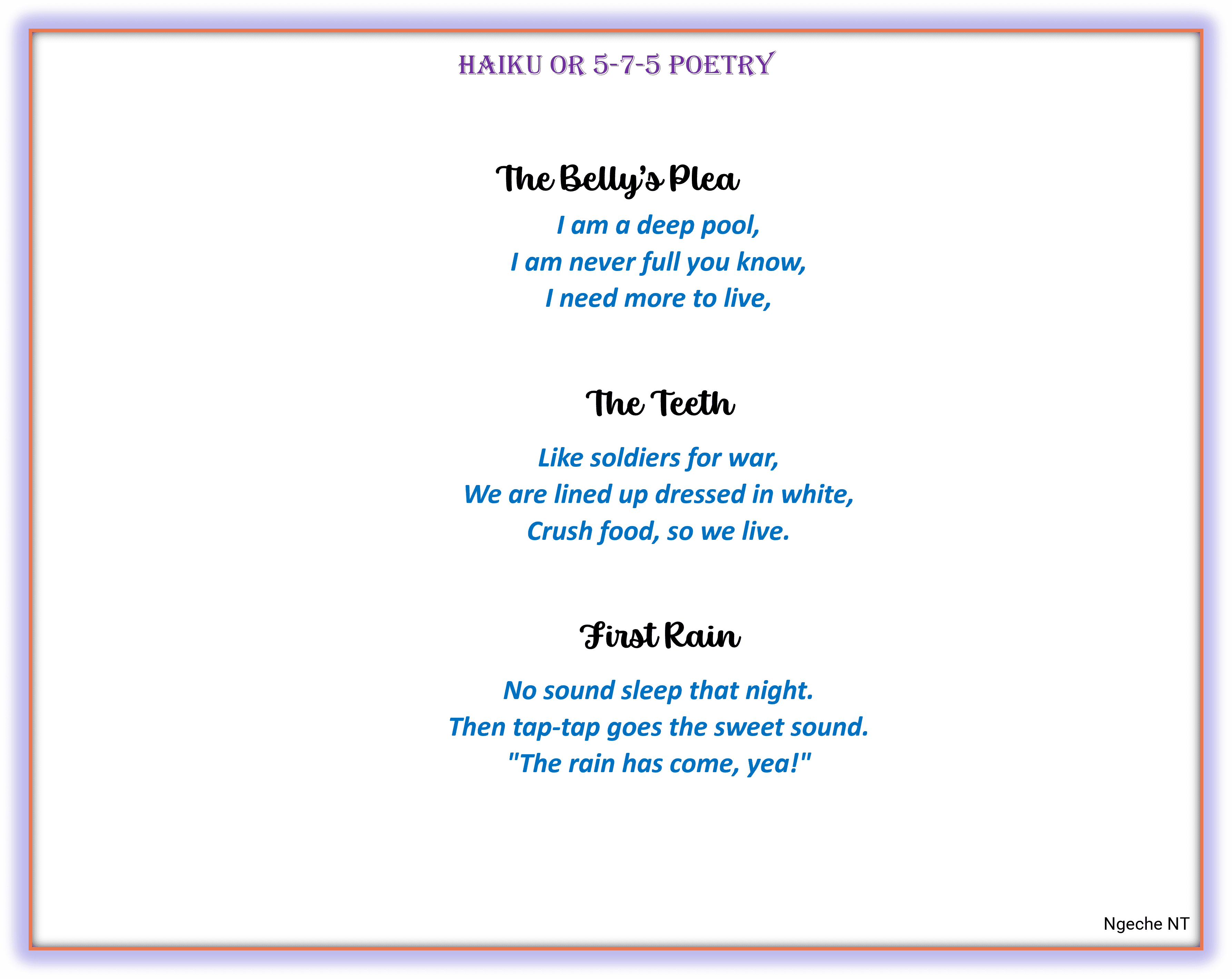 Haiku or 5-7-5 Poetry