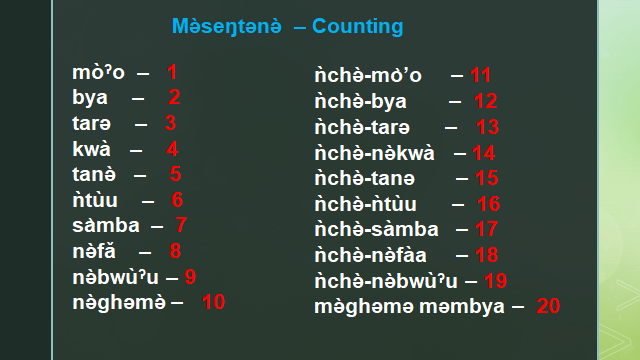 Nkwen Language Numbers 1 to 20