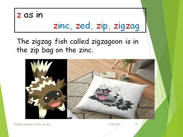 The letter z in a sentence