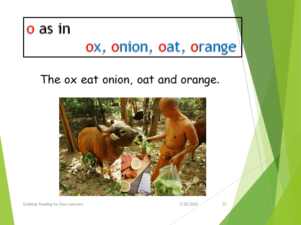 The /o/ sound in a sentence