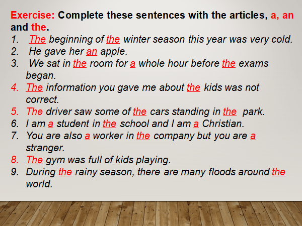 Exercise on definite and indefinite articles Definite and indefinite articles exercise